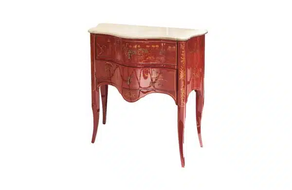 Home Decor Chest of Drawers and Dressers Commode Chinoiserie Italian, Marble Top Red Side View