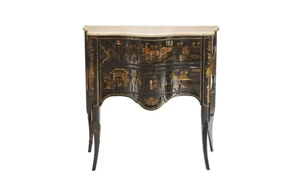 Commode Chinoiserie Italian, Marble Top Black