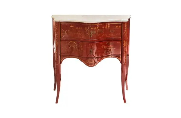 Commode Chinoiserie Italian, Marble Top Red