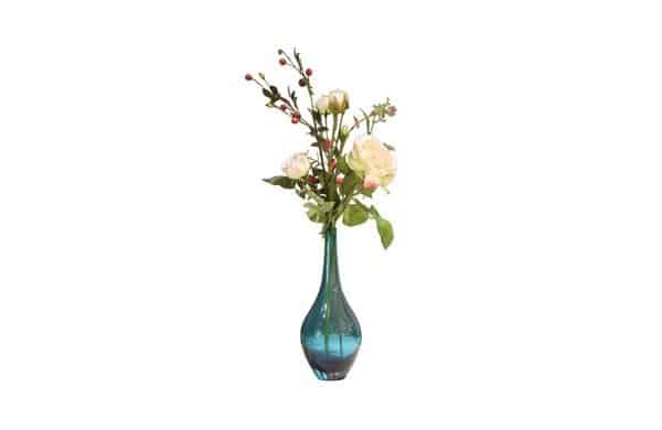 Blue Glass Vase & PH Roses ( L ) No.63