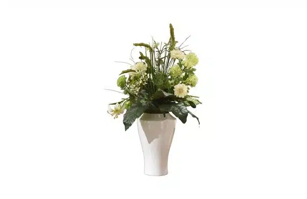 Glossy White Pot & Mixed Green White Flower No.33