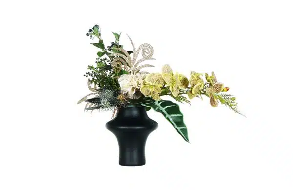 No.64 - 022022 Black Vase Modern Green Orchid