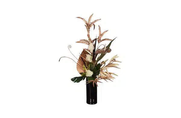 Nr. 36, Black Glass Vase Gold- Garden Look, Gold Anthurium