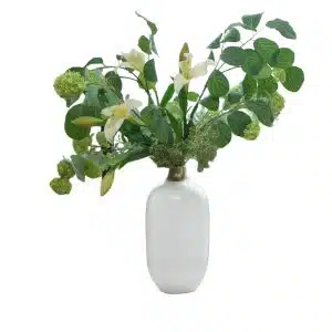 Home Decor Flower Arrangement Glossy White Botel Besar & Longiflorum No.5 Front View