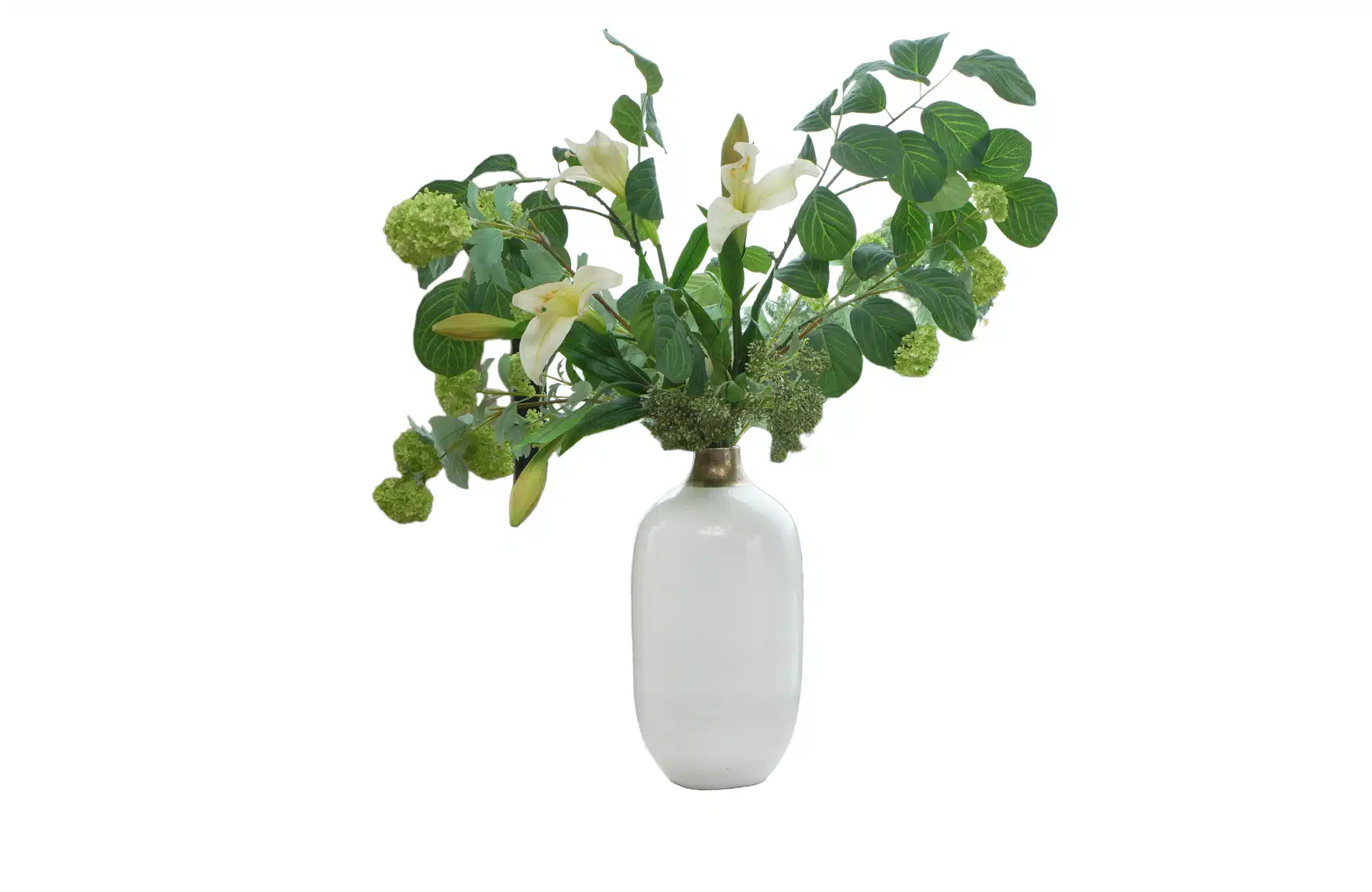 Home Decor Flower Arrangement Glossy White Botel Besar & Longiflorum No.5 Front View