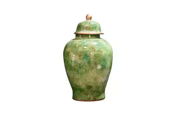 Round Painted Green Jar W/Lid 1831
