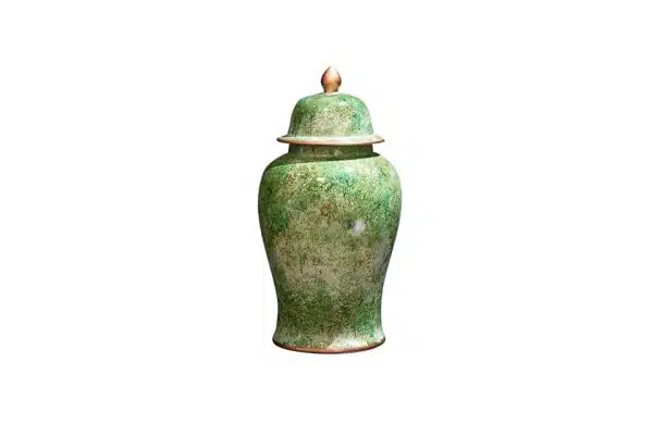 Round Painted Green Jar W/Lid 1830