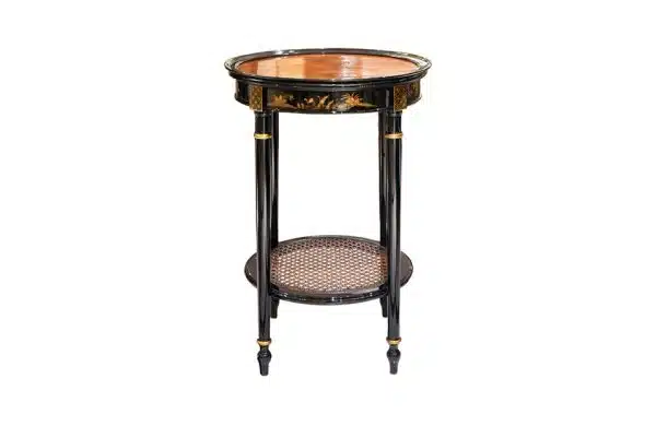 Chinoiserie Side Table Round, Tall, Burl Top 33976