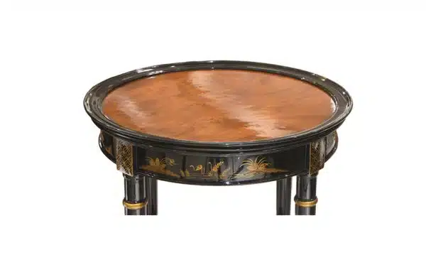 Chinoiserie Side Table Round, Tall, Burl Top 33976