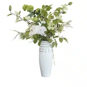 Home Decor Flower Arrangement Glossy Vase Stripe White & Green Helleboris No.26 Front View