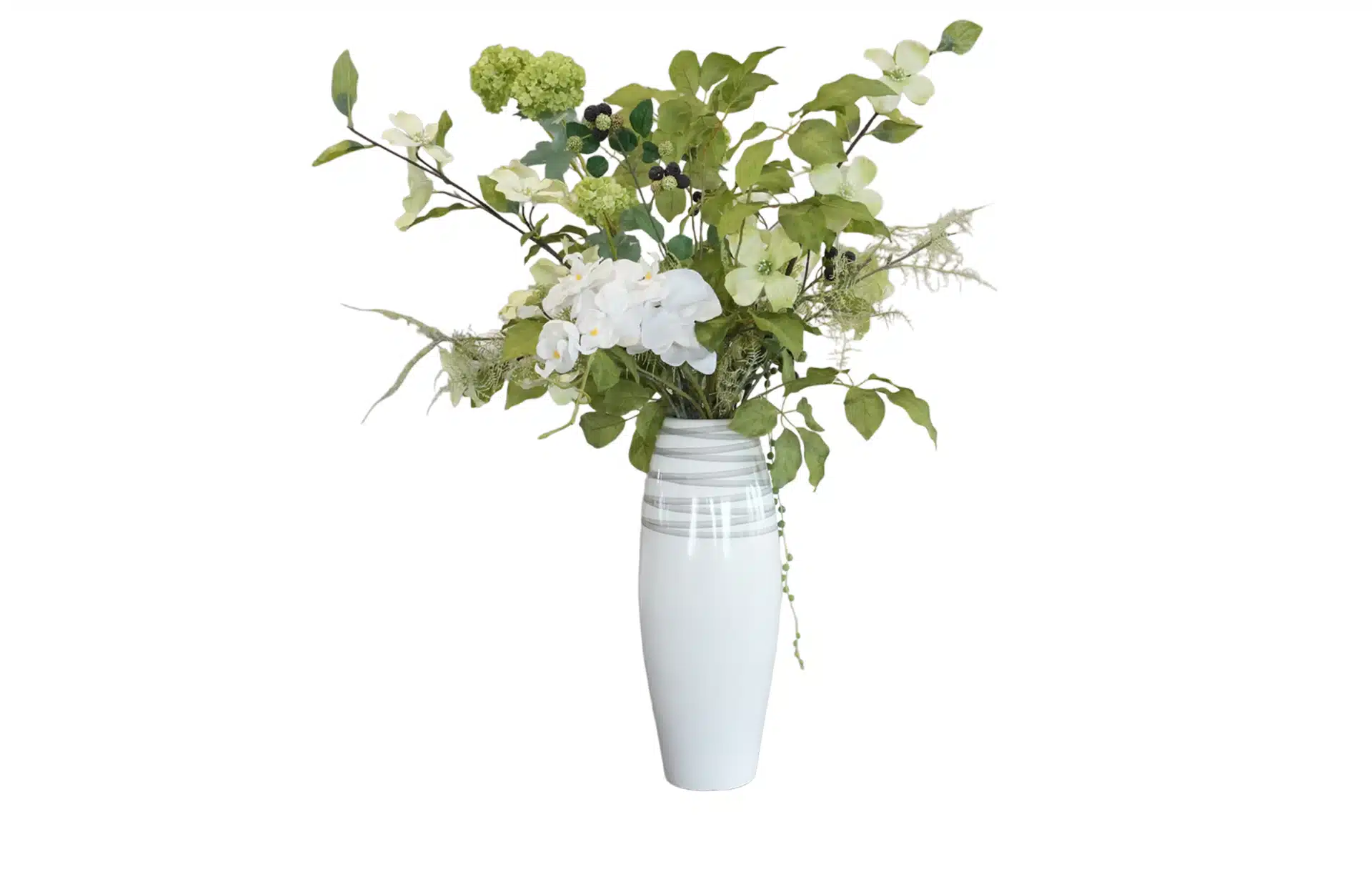 Home Decor Flower Arrangement Glossy Vase Stripe White & Green Helleboris No.26 Front View