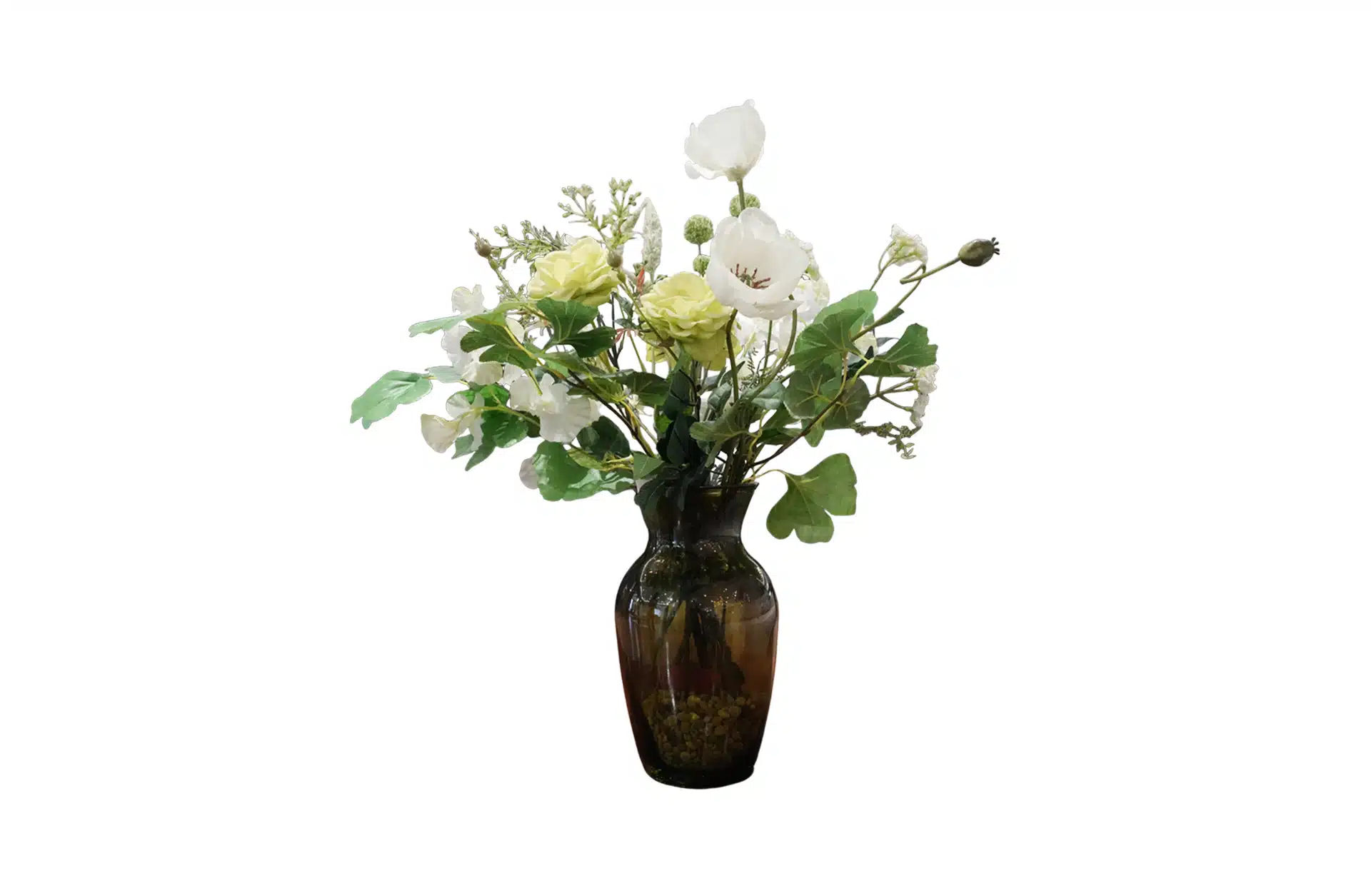 Home Decor Flower Arrangement NO.57 - 012021 Green Botel Vase Front View