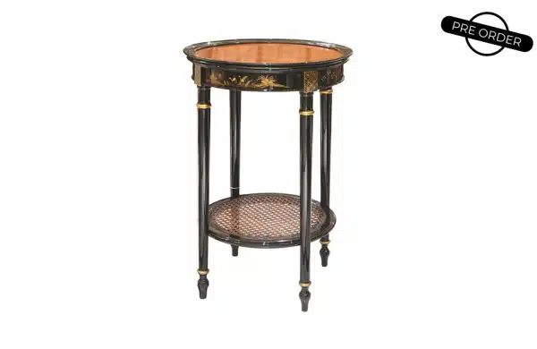 Chinoiserie Side Table Round, Tall, Burl Top 33976