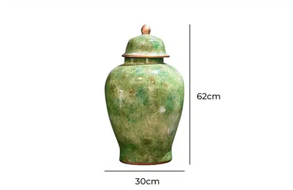 Round Painted Green Jar W/Lid 1831
