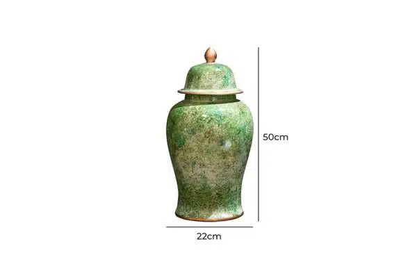 Round Painted Green Jar W/Lid 1830