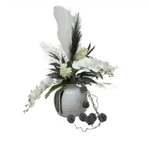 Home Decor Flower Arrangement No-7 Krosno Polish Glass Black White 24 Front View