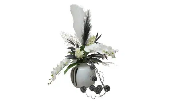 Home Decor Flower Arrangement No-7 Krosno Polish Glass Black White 24 Front View