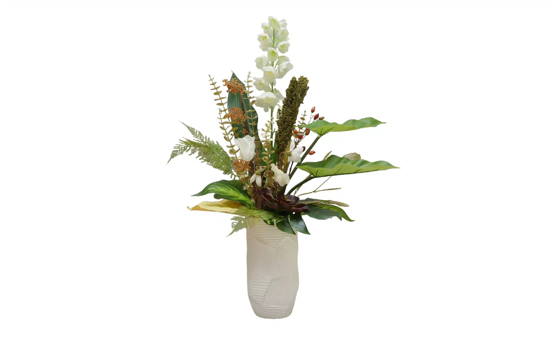 Home Decor Flower Arrangement No-30 Modern White Vas Tall Delphinium 24 Front View