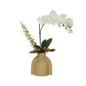 Home Decor Flower Arrangement No-80 Yellow Vase Anggrek Gold 24 Front View