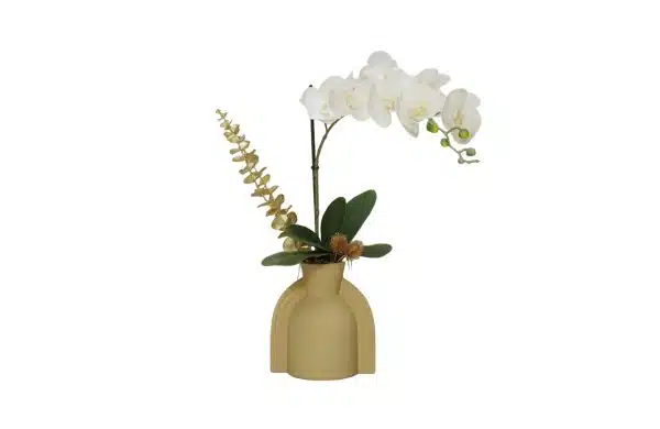 Home Decor Flower Arrangement No-80 Yellow Vase Anggrek Gold 24 Front View