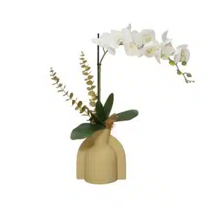 Home Decor Flower Arrangement No-81 Yellow Vase Anggrek Gold 24 Front View