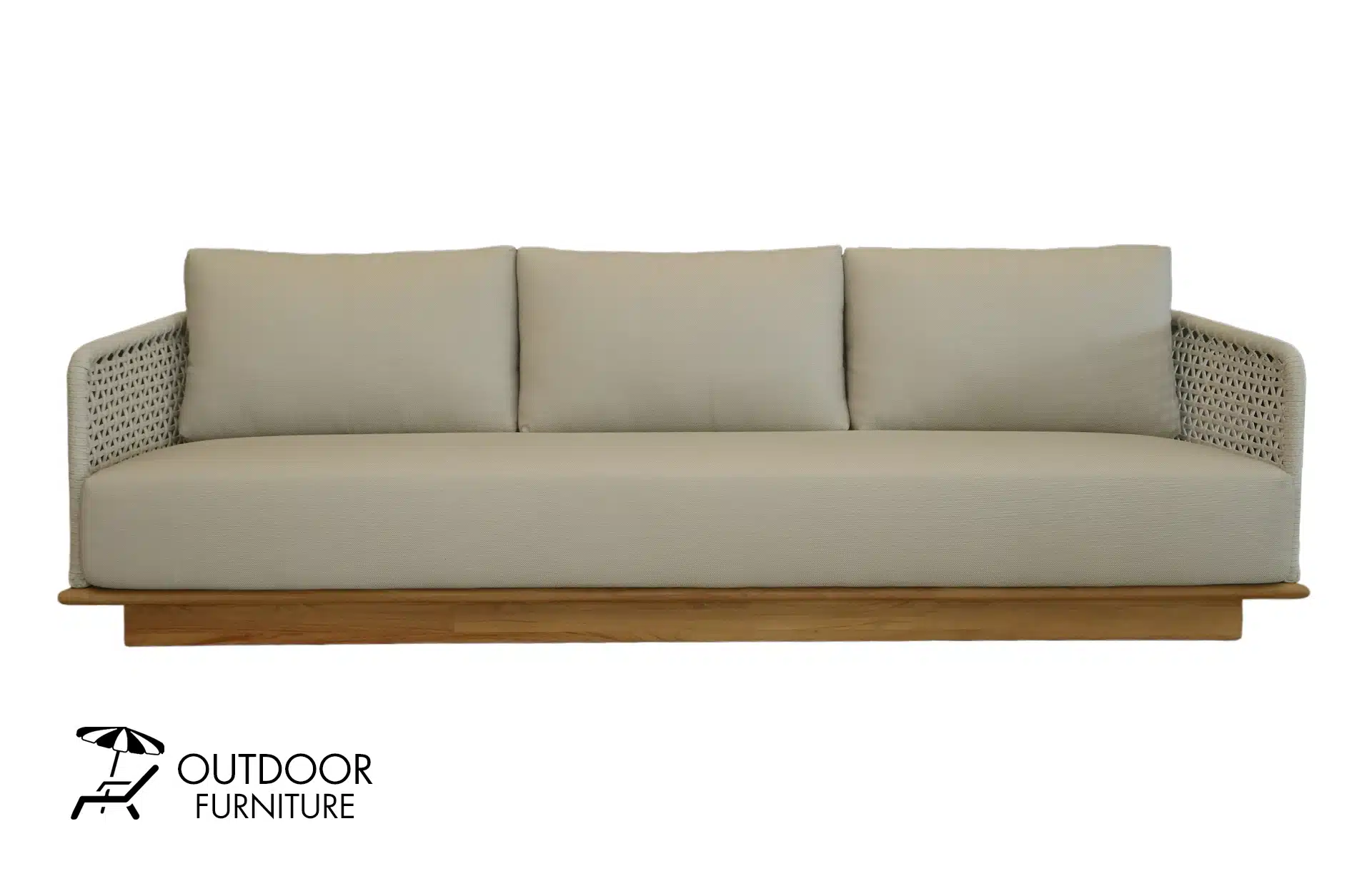 Home Decor Zacri Teak Sofa 3S WD Teak ALU CH FR Front View