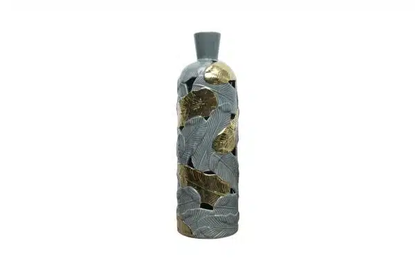 Home Decor Vase & Ceramic Jars FA-D2007A Grey Gold Leaf Ceramic Vase-A Front View