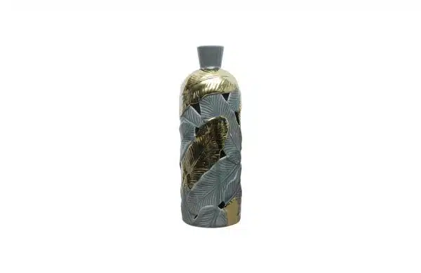 Home Decor Vase Ceramic Jars FA-D2007B Grey Gold Leaf Ceramic Vase-B Front View