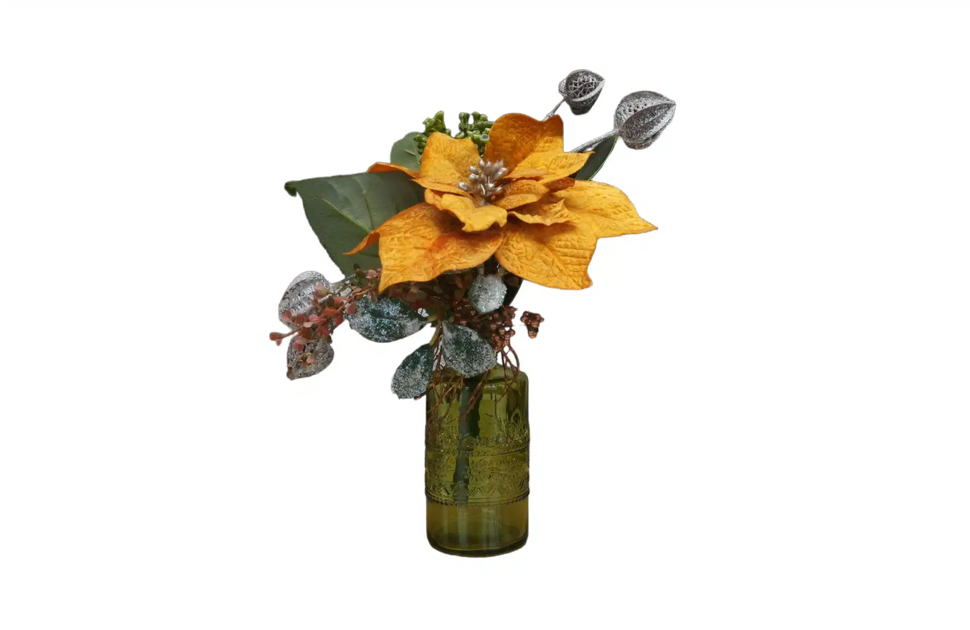 Home Decor Flower Arrangement No.114 - 022022 Small Orange Bottle Velvet Front View