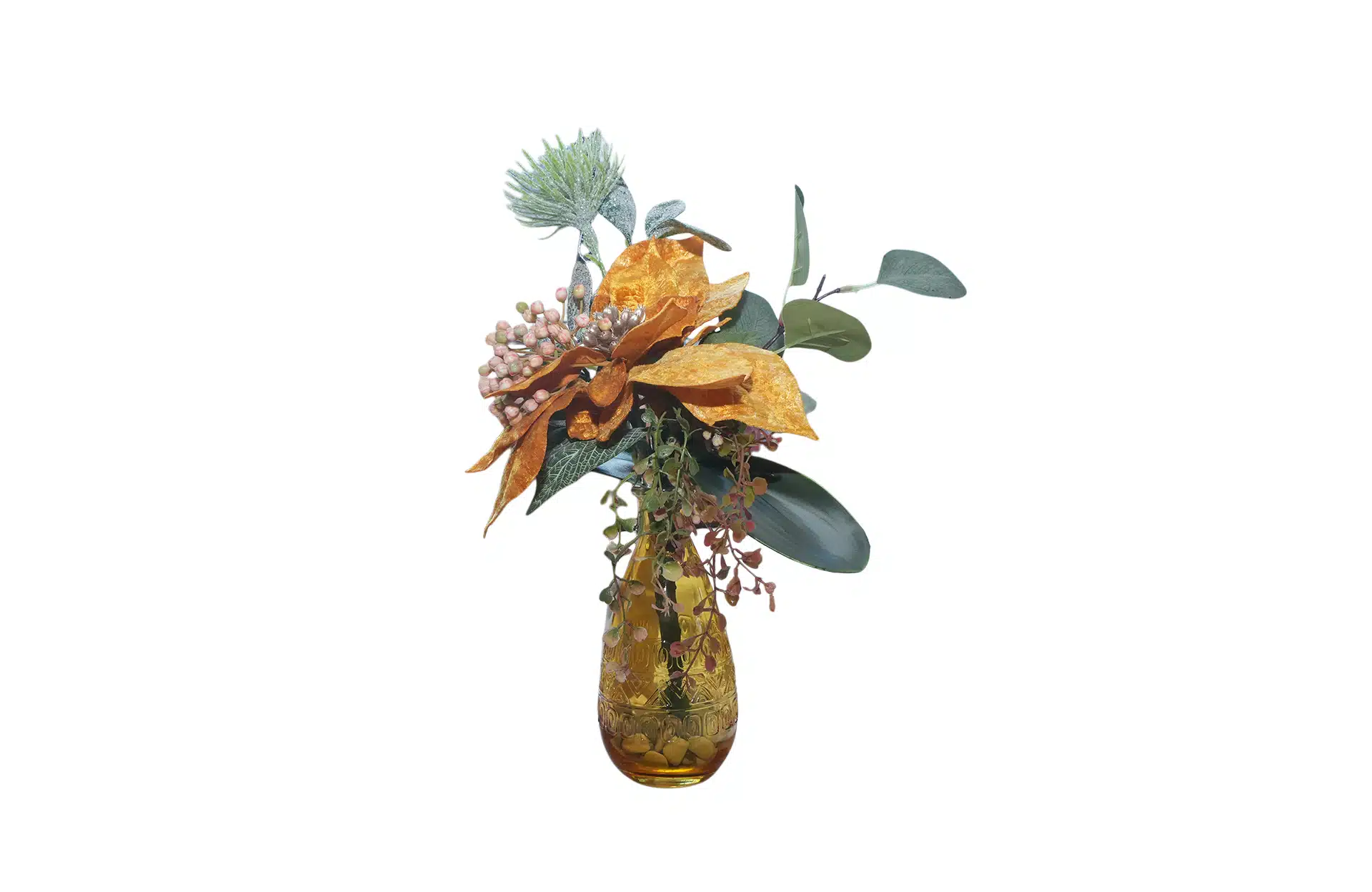 Home Decor Flower Arrangement No.113 - 022022 Small Orange Bottle Velvet Front View