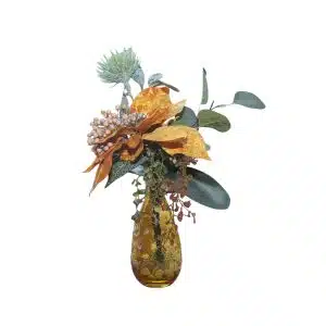 Home Decor Flower Arrangement No.112 - 022022 Small Orange Bottle Velvet Front View