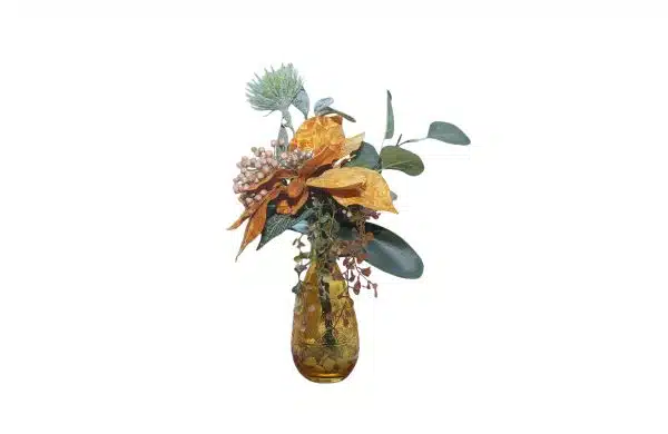 Home Decor Flower Arrangement No.112 - 022022 Small Orange Bottle Velvet Front View