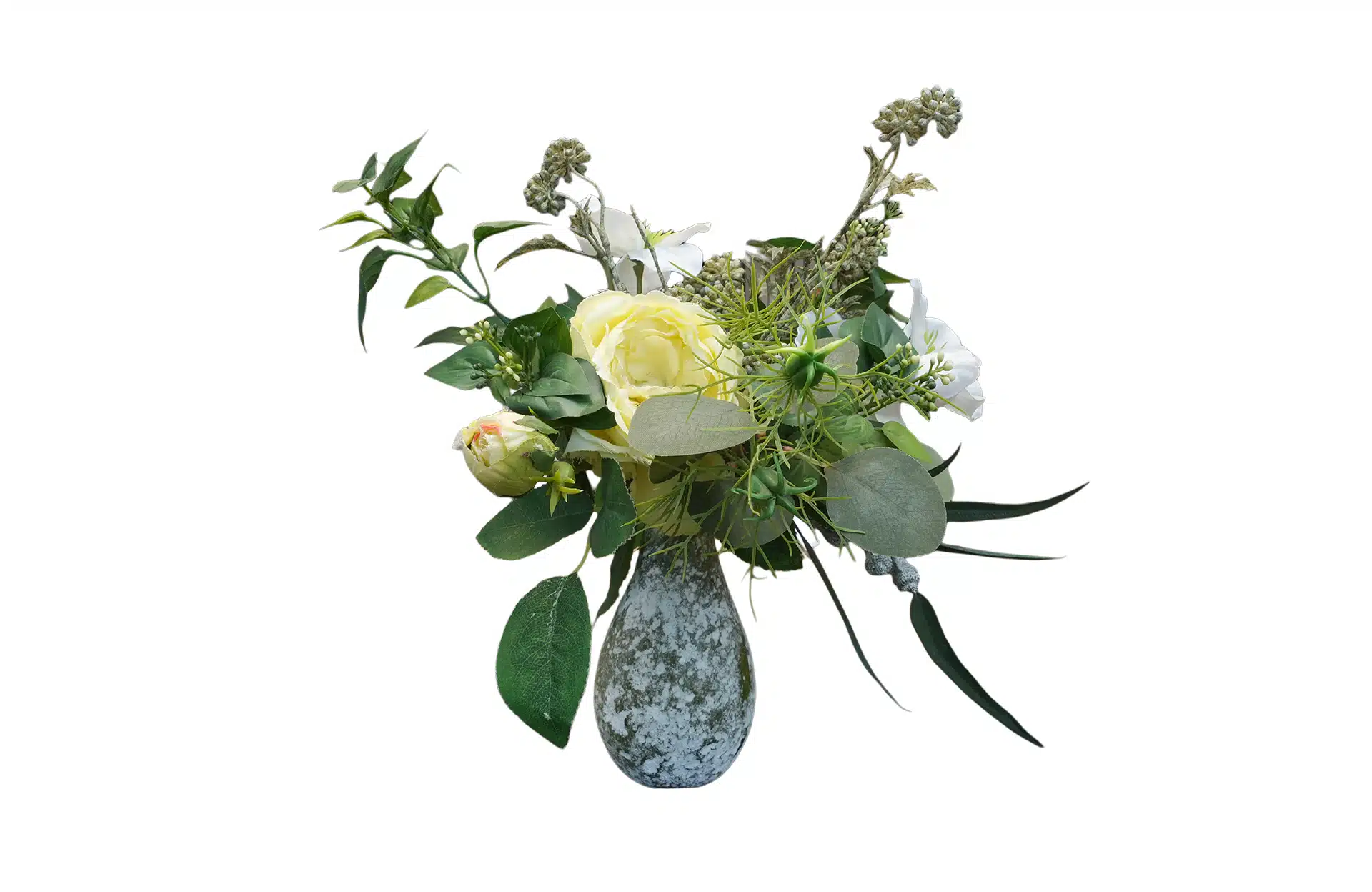 Home Decor Flower Arrangement No.106 - 022022 Small Green Vase Rose Front View