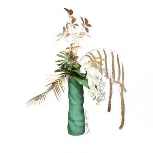 Home Decor Flower Arrangement No.91 - 022022 Tall Green Keramik Gold Anggrek Front View