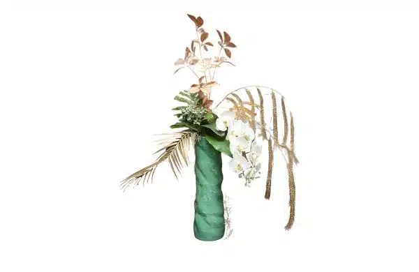 Home Decor Flower Arrangement No.91 - 022022 Tall Green Keramik Gold Anggrek Front View