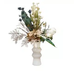 Home Decor Flower Arrangement No.109 - 022022 White Keramik Modern Vase Magnolia Front View