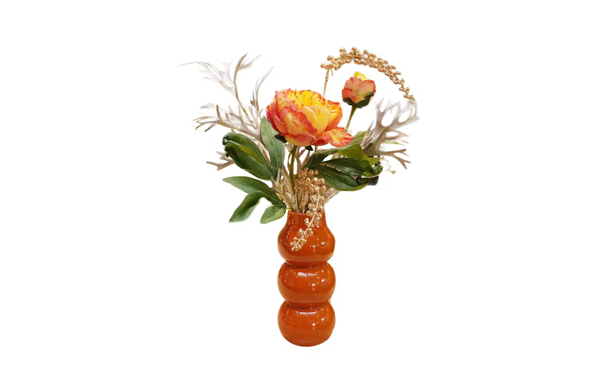 Home Decor Flower Arrangement No-91 Orange Vase Lisette Mixed Peony 24 Front View