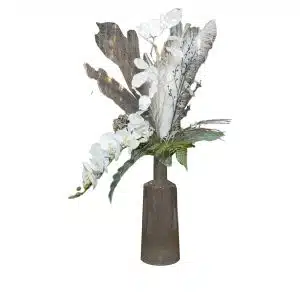 Home Decor Flower Arrangement No-54 Grey Botel Orchids White Silver 24 Front View