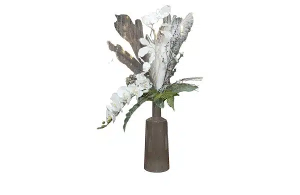 Home Decor Flower Arrangement No-54 Grey Botel Orchids White Silver 24 Front View