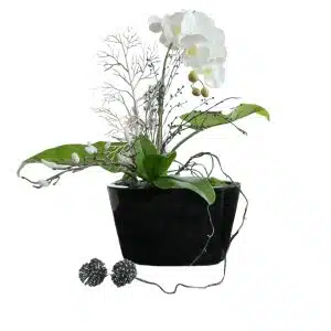 Home Decor Flower Arrangement No-58 Black Bowl Modern Anggrek White 24 Front View