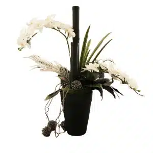 Home Decor Flower Arrangement No-90 Black Vase HD Bamboo White Anggrek 24 Front View