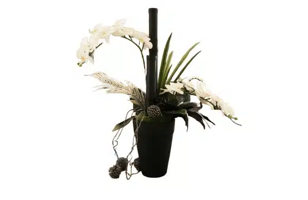 Home Decor Flower Arrangement No-90 Black Vase HD Bamboo White Anggrek 24 Front View