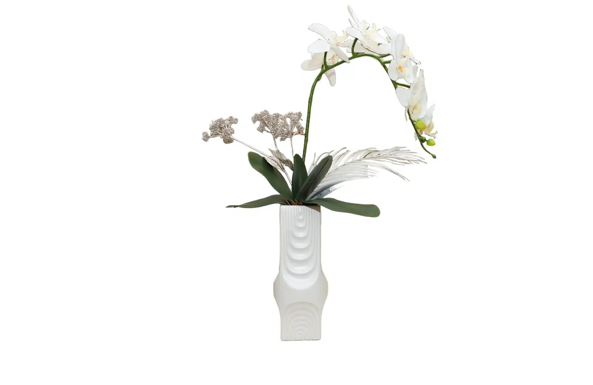 Home Decor Flower Arrangement No-102 Square Vase Lisette White Angrek 24 Front View