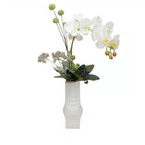 Home Decor Flower Arrangement No-103 Square Vase Lisette White Angrek 24 Front View