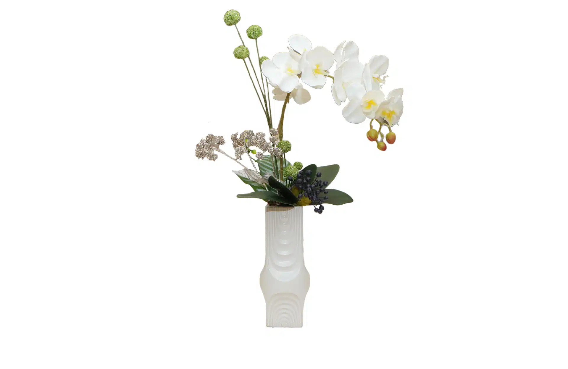 Home Decor Flower Arrangement No-103 Square Vase Lisette White Angrek 24 Front View