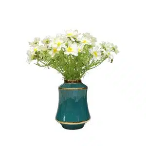 Home Decor Flower Arrangement No-93 Turquise Vase HD White Cosmea 24 Front View