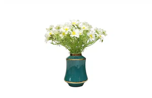 Home Decor Flower Arrangement No-93 Turquise Vase HD White Cosmea 24 Front View