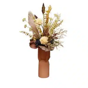 Home Decor Flower Arrangement No-49 Terracotta Vase Burgendy Peach 24 Front View