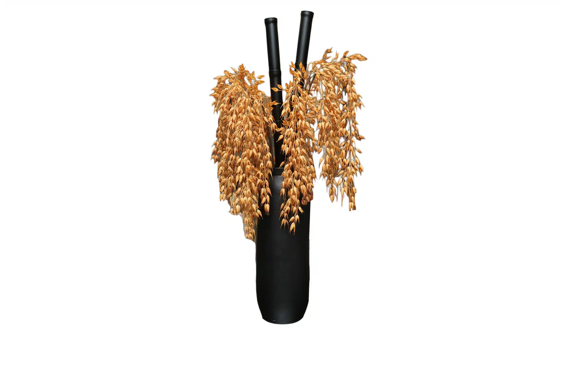 Home Decor Flower Arrangement No-98 Tall Black Vase HD Bamboo Wheat 24 Front View