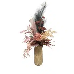 Home Decor Flower Arrangement No-53 Gold Vase Superchic Colour Burgundy 24 Front View